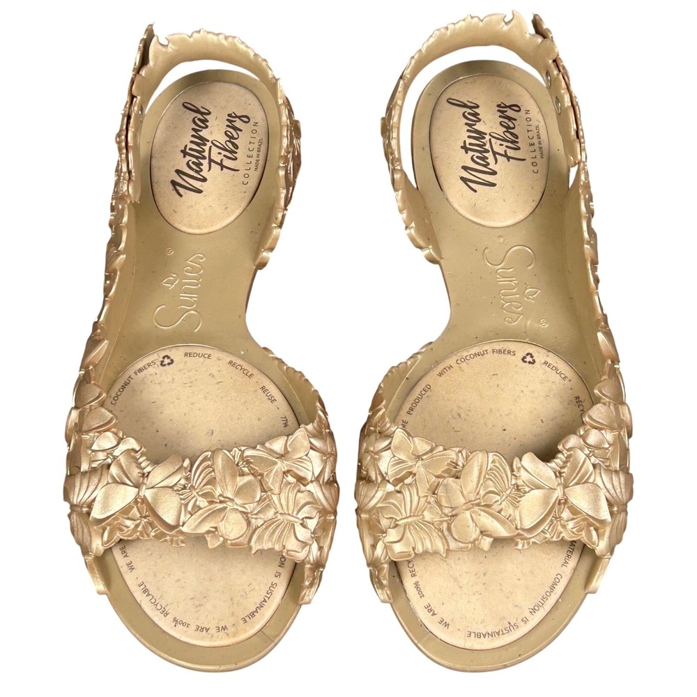 Sunies Natural Fibers Butterfly Sandals Champagne Gold Metallic Eco Friendly 6.5